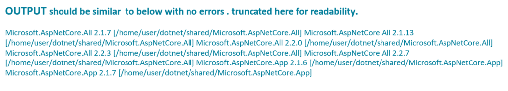 out put for dotnet --list-runtimes